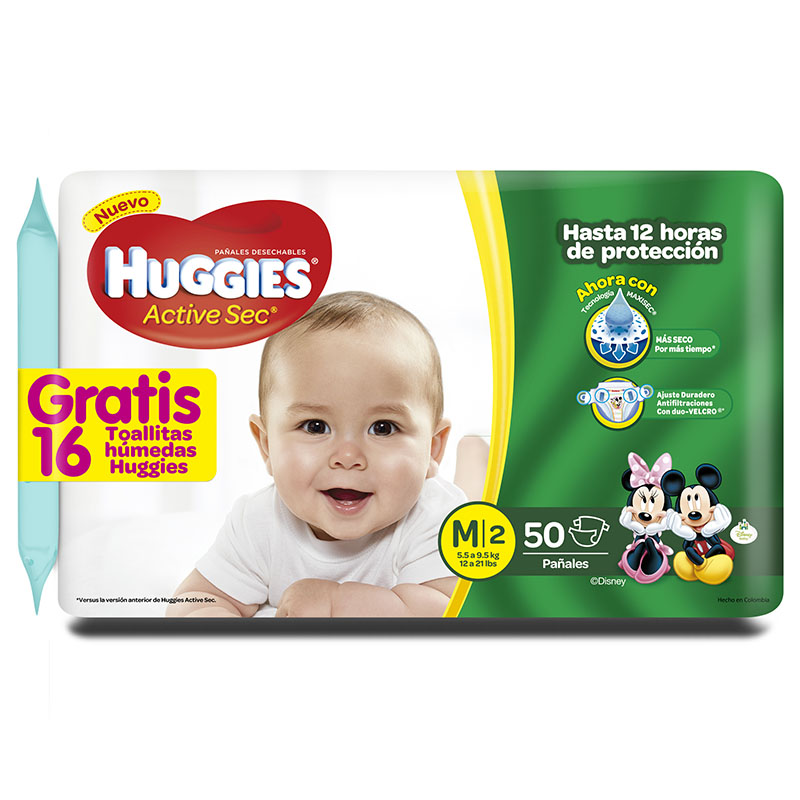 PAN.HUGGIES ACTIVE SEC ET.2 MED.50 U