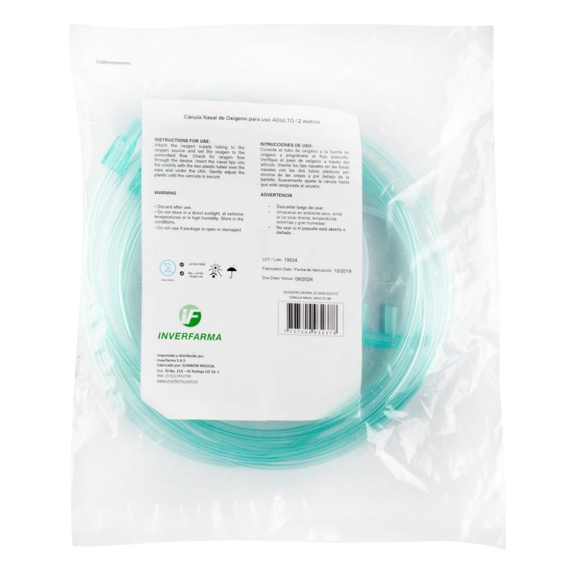 CANULA NASAL 2 MTS ADULTO INVERFARMA
