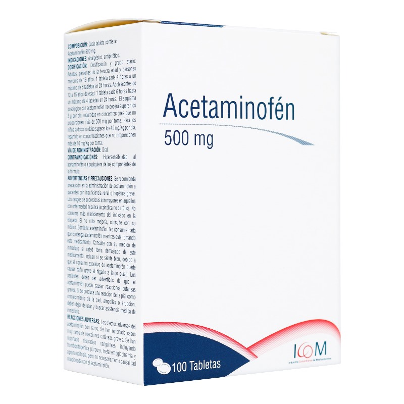 ACETAMINOFEN 500 MG 100 TBS ICOM - Imagen 2