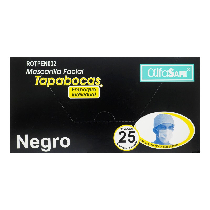 TAPABOCAS ALFA SAFE NEGRO 25 UND