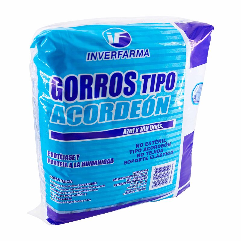 GORRO ACORDEON AZUL 100 UND INVERFARMA